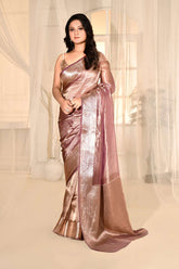 'Old Mauve-Pink' Pure Kora Silk Tissue Banarasi Handloom Saree